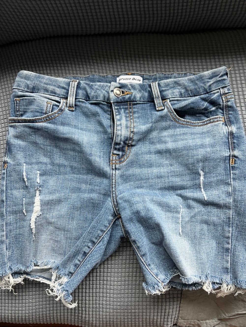 Frayed Light Blue Denim Shorts - Studio Blue
